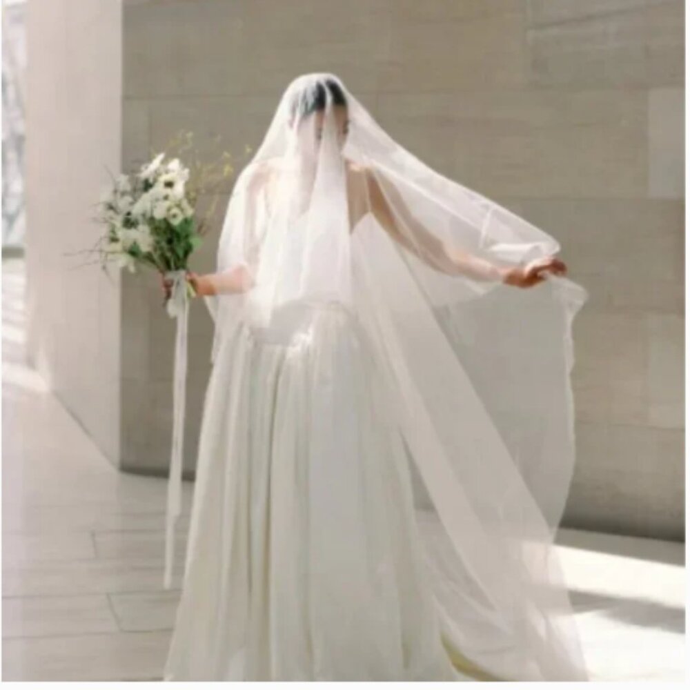 Beautiful Soft Ivory Angel Cut 98 Chapel Length Blusher Drop Wedding Veil